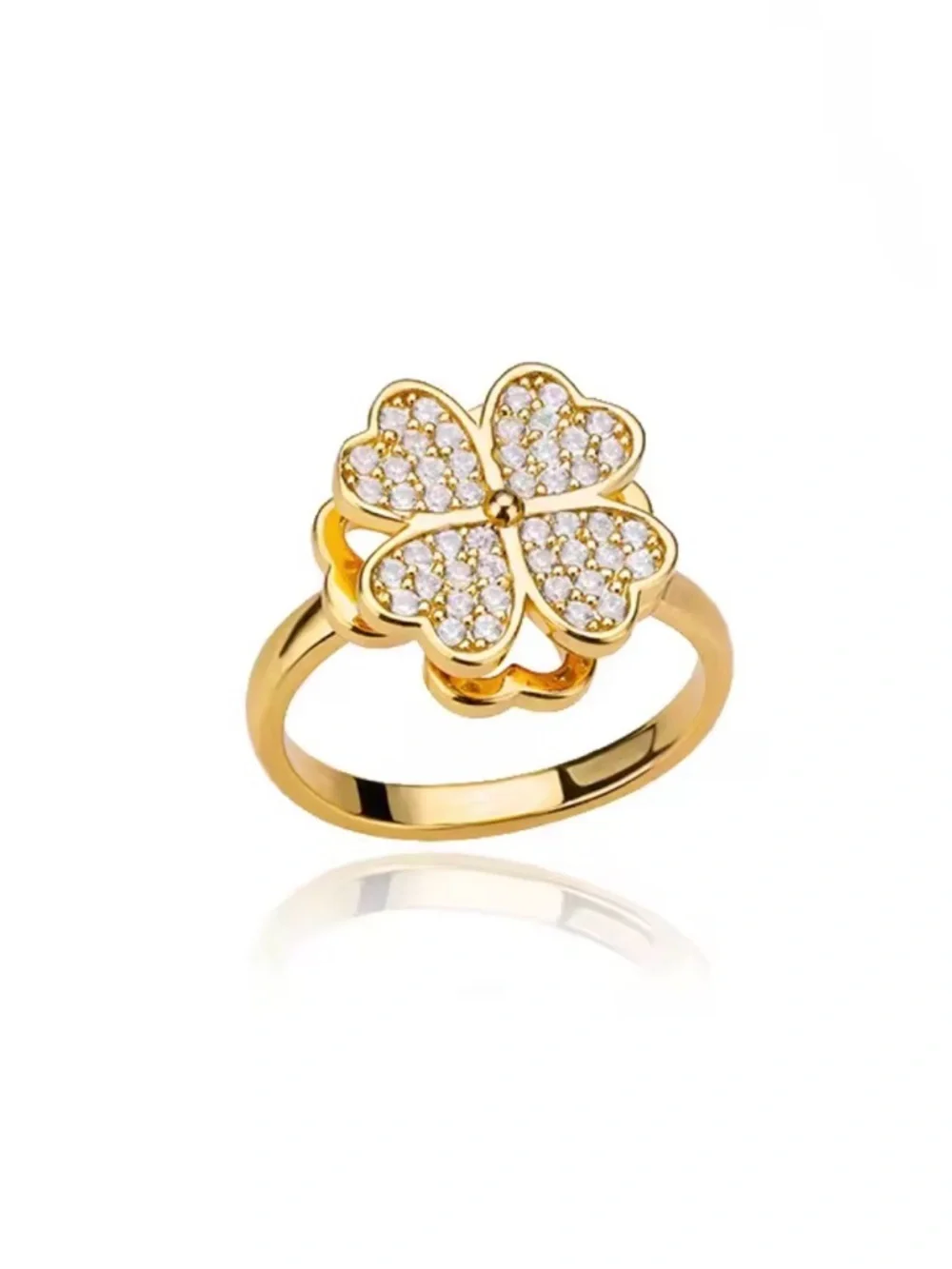 Gold Clover Crystal Pavé Ring - Women Jewelry